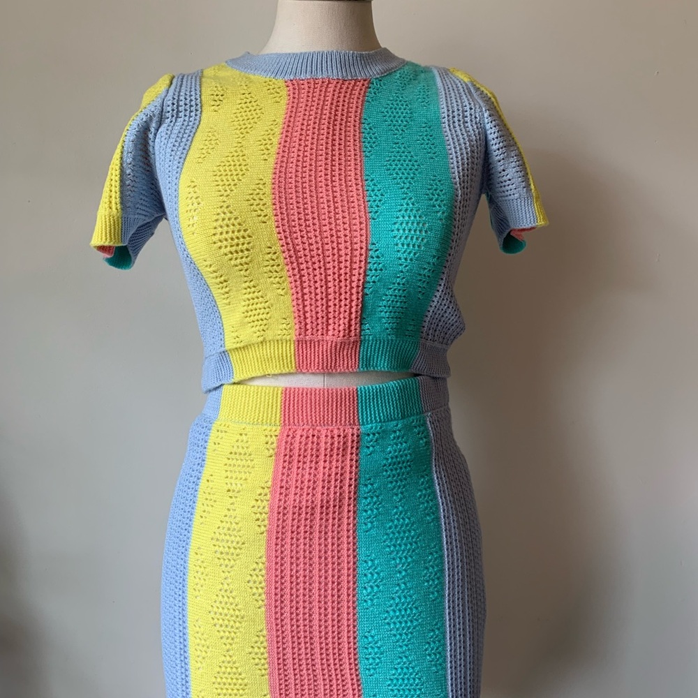 Colorful Striped Knit Two-Piece Set